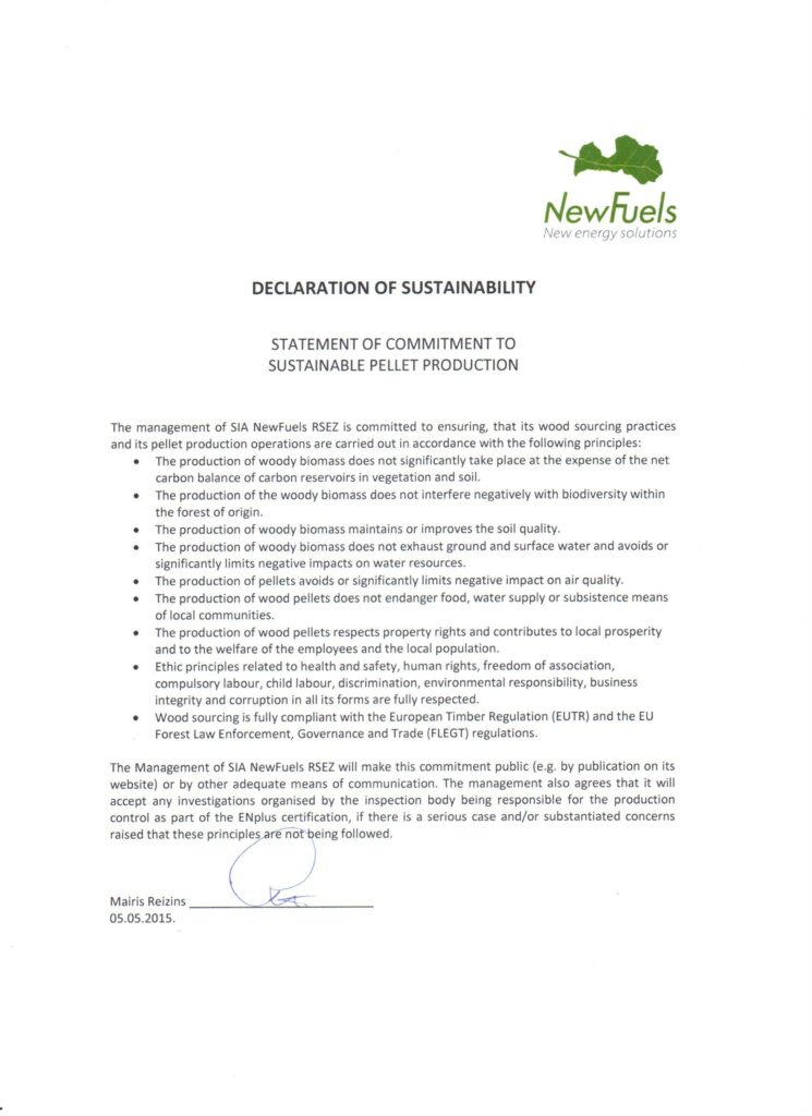 declaration of sustainability