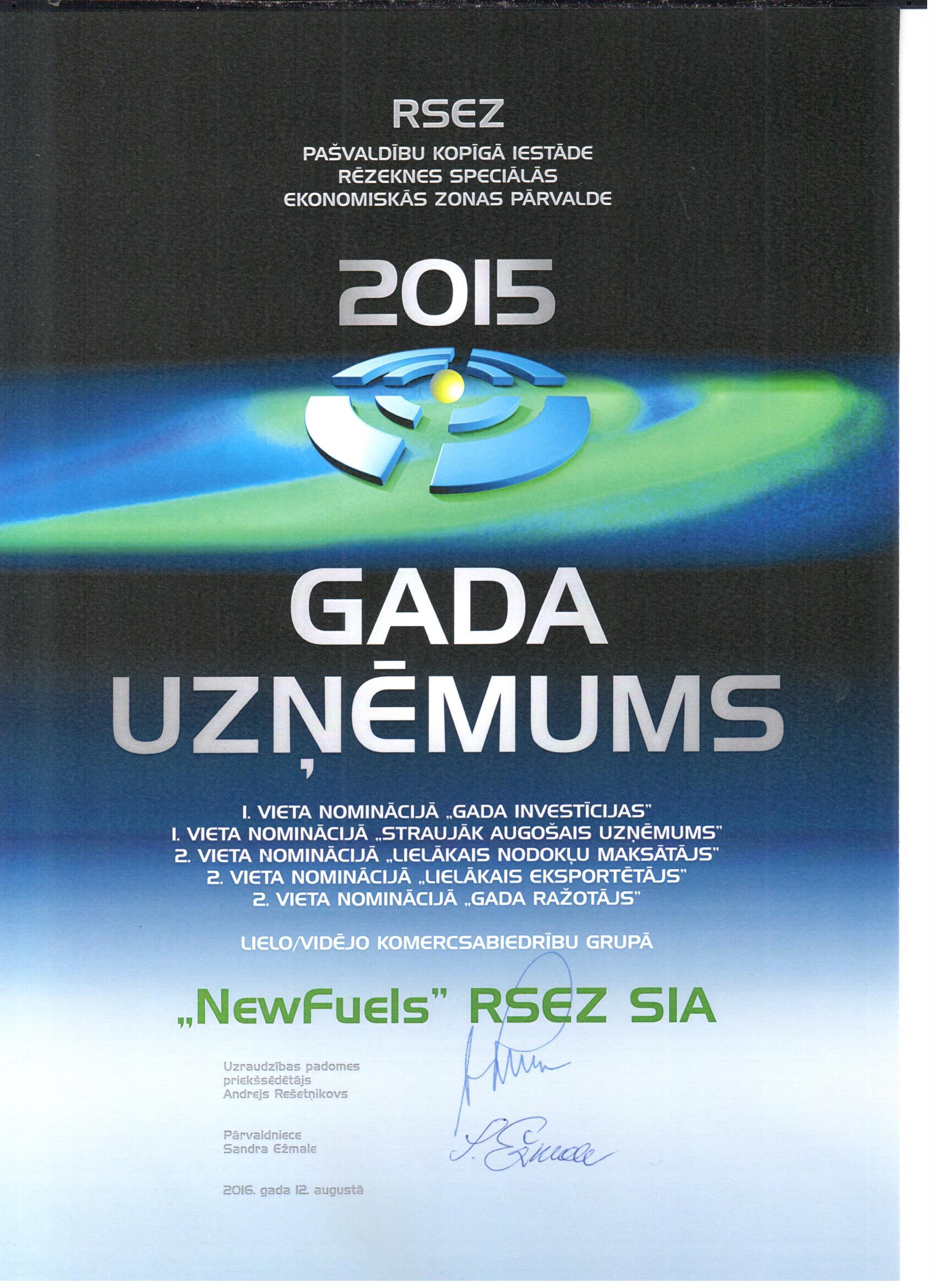 gada uzņēmums 2016